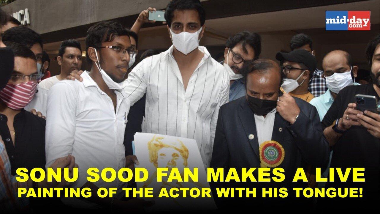 Sonu Sood fan makes a live painting of the actor with his tongue!